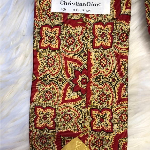 Vintage Christian Dior All Silk Neck Tie - Red & Gold Print - Picture 3 of 3